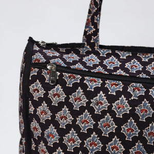 Black - Handmade Ajrakh Block Printed Cotton Shopping Bag 06