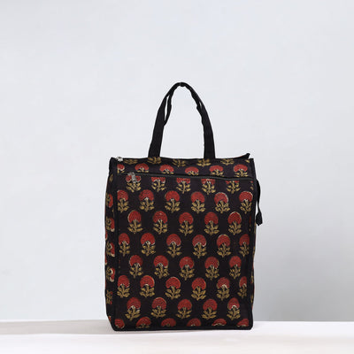 Black - Handmade Ajrakh Block Printed Cotton Shopping Bag 07