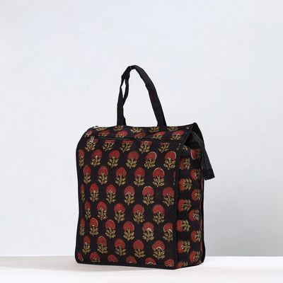 Black - Handmade Ajrakh Block Printed Cotton Shopping Bag 07