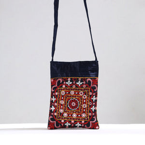 Black - Kutch Pakko Hand Embroidery Mirror Work Mashru Silk Sling Bag 109