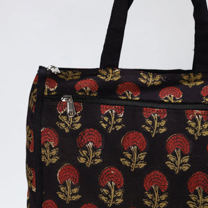 Black - Handmade Ajrakh Block Printed Cotton Shopping Bag 07