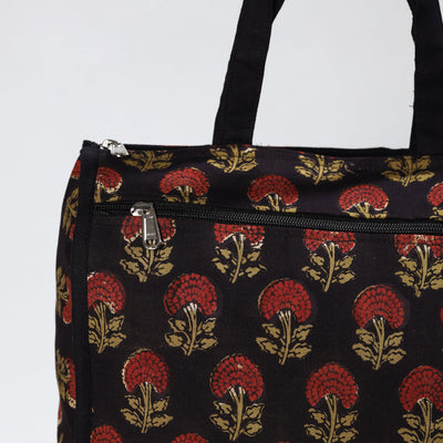 Black - Handmade Ajrakh Block Printed Cotton Shopping Bag 07