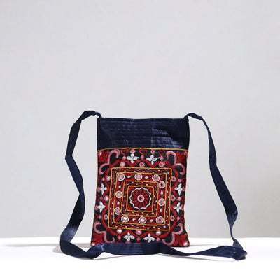 Black - Kutch Pakko Hand Embroidery Mirror Work Mashru Silk Sling Bag 109