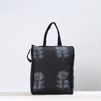 Black - Handmade Nui Shibori Tie-Dye Cotton Shopping Bag 09