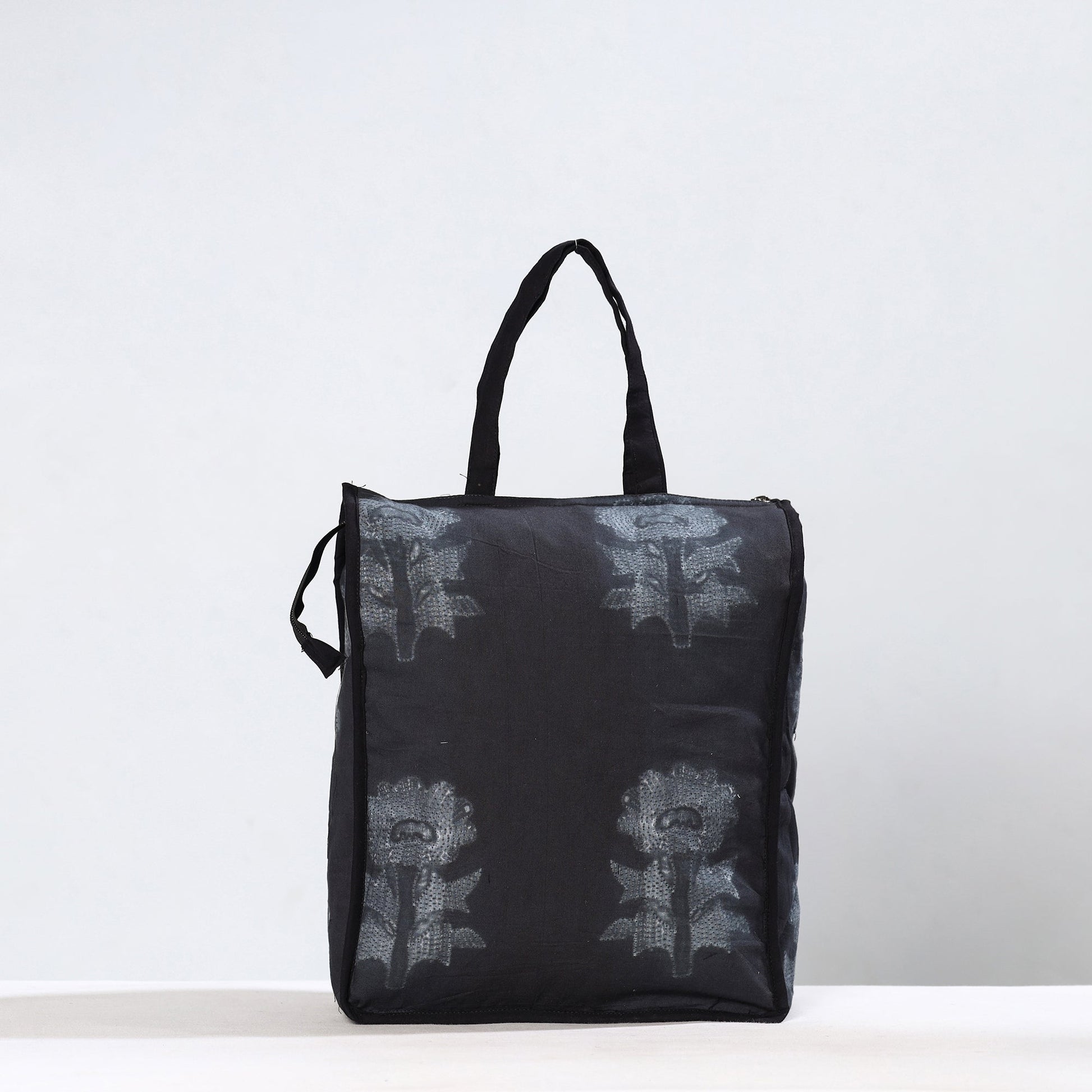 Black - Handmade Nui Shibori Tie-Dye Cotton Shopping Bag 09