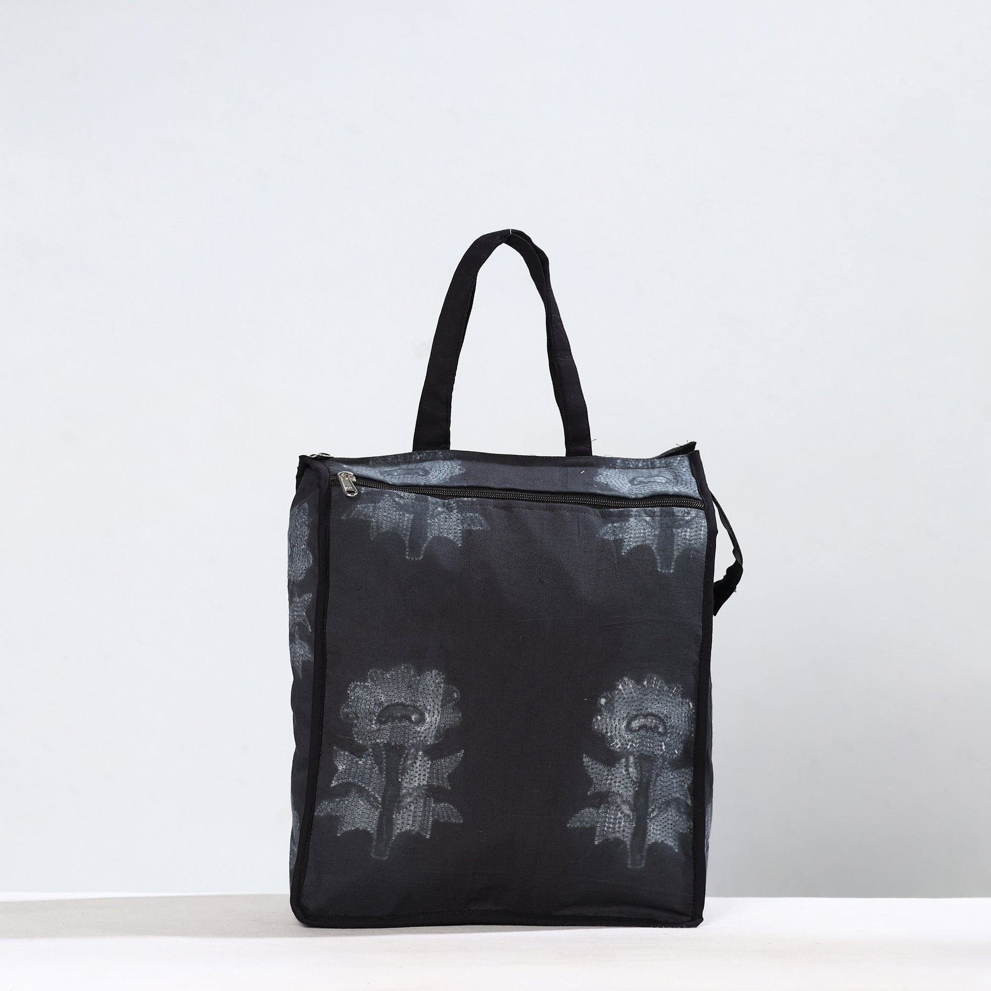 Black - Handmade Nui Shibori Tie-Dye Cotton Shopping Bag 09