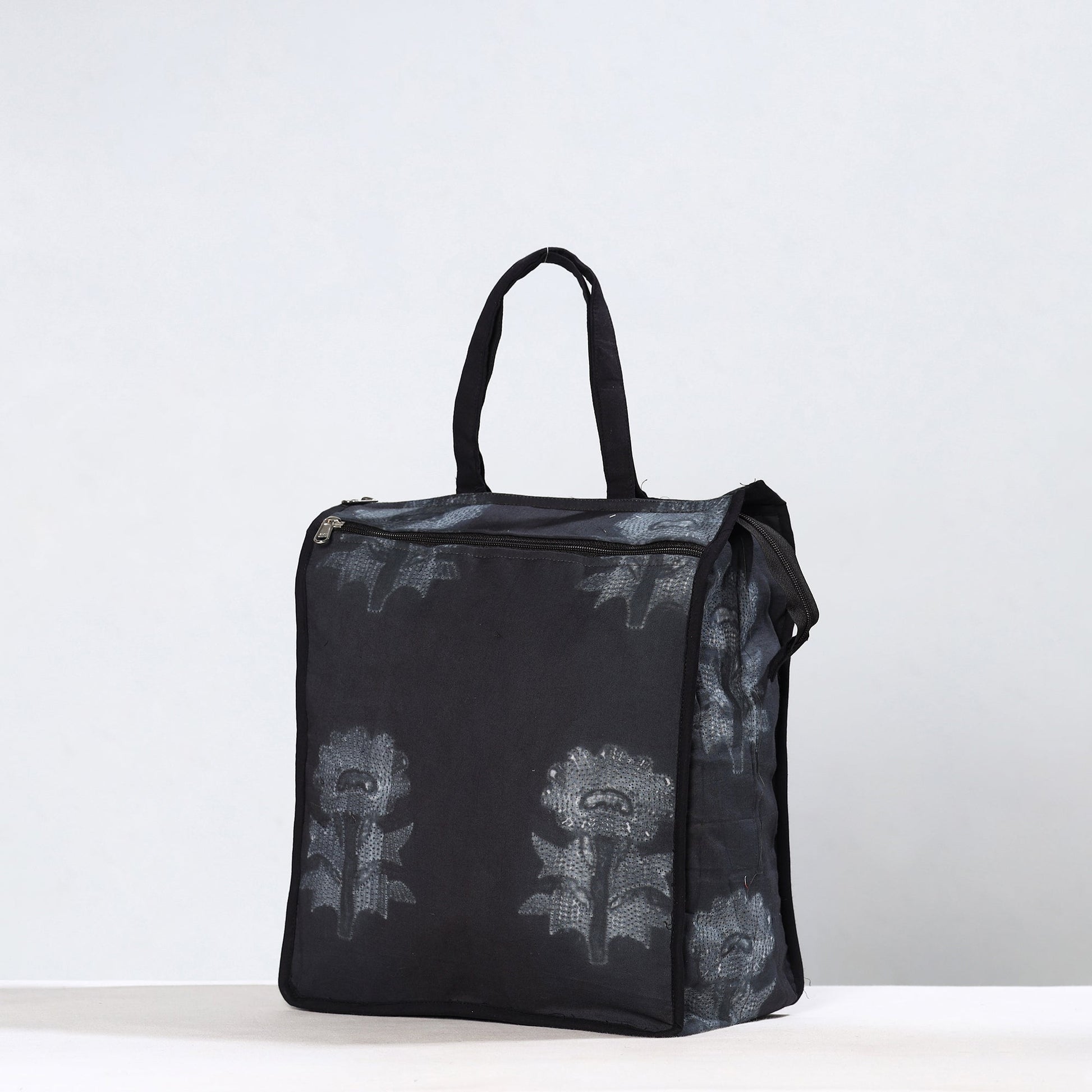 Black - Handmade Nui Shibori Tie-Dye Cotton Shopping Bag 09