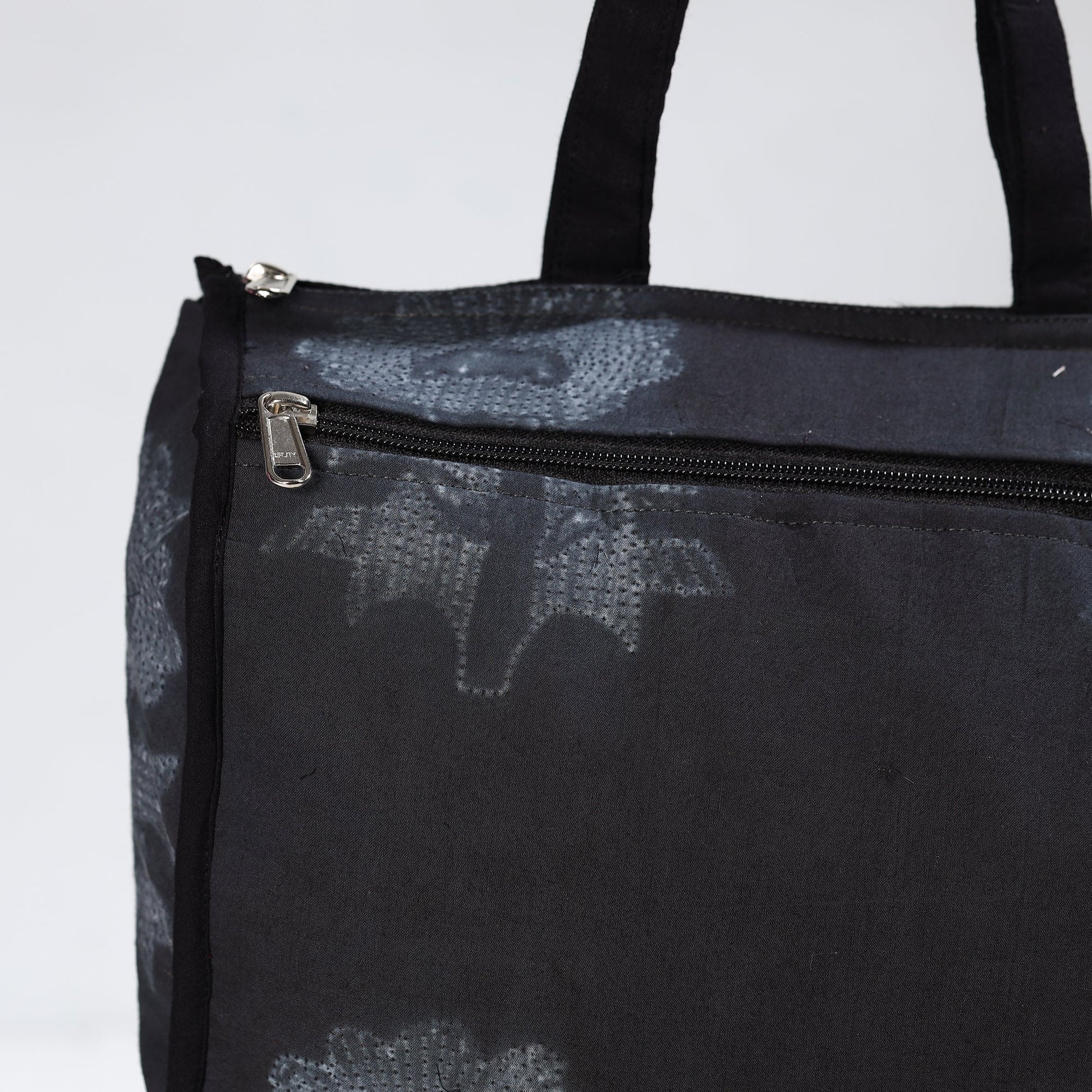 Black - Handmade Nui Shibori Tie-Dye Cotton Shopping Bag 09