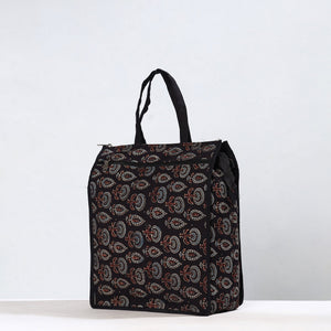 Black - Handmade Ajrakh Block Printed Cotton Shopping Bag 12