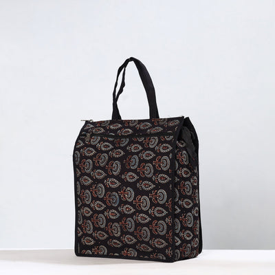 Black - Handmade Ajrakh Block Printed Cotton Shopping Bag 12