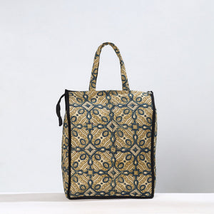 Beige - Handmade Ajrakh Block Printed Cotton Shopping Bag 18