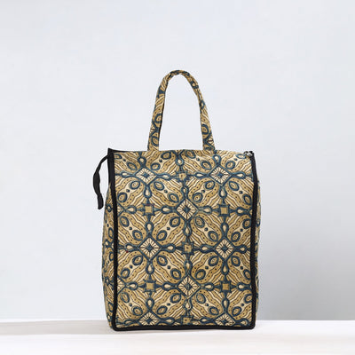 Beige - Handmade Ajrakh Block Printed Cotton Shopping Bag 18