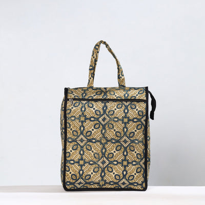 Beige - Handmade Ajrakh Block Printed Cotton Shopping Bag 18