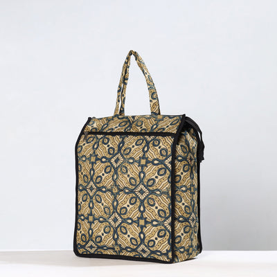 Beige - Handmade Ajrakh Block Printed Cotton Shopping Bag 18