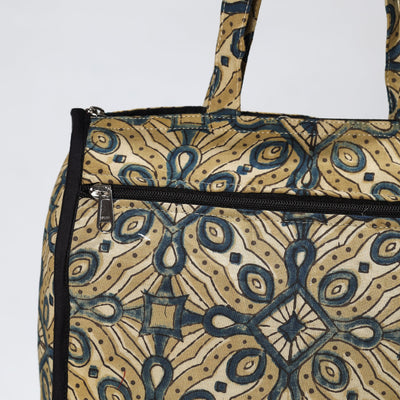 Beige - Handmade Ajrakh Block Printed Cotton Shopping Bag 18