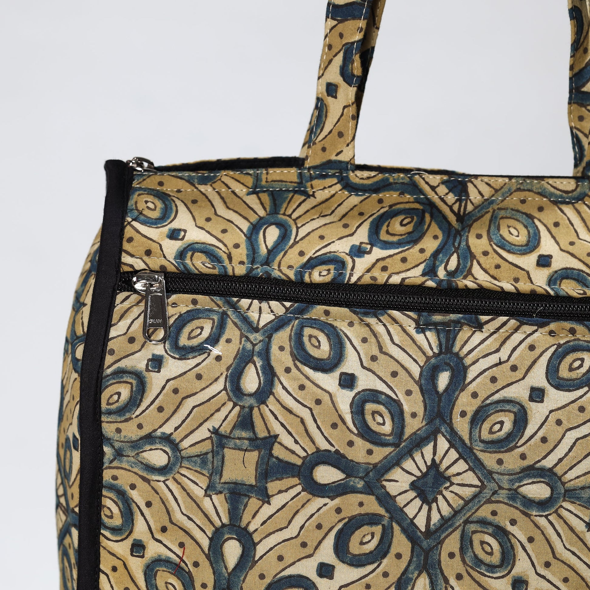 Beige - Handmade Ajrakh Block Printed Cotton Shopping Bag 18