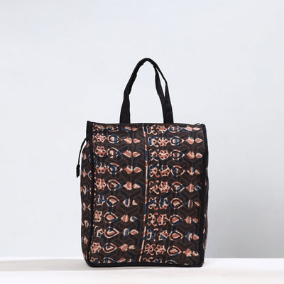 Black - Handmade Bagru Block Printed Cotton Shopping Bag 21