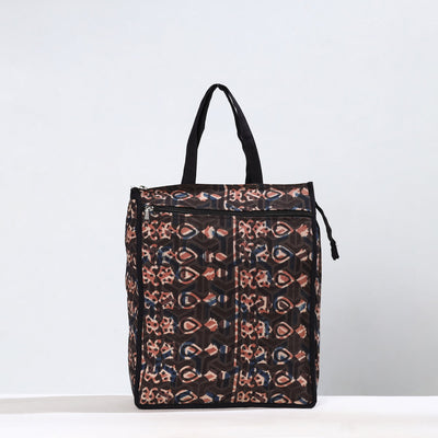 Black - Handmade Bagru Block Printed Cotton Shopping Bag 21