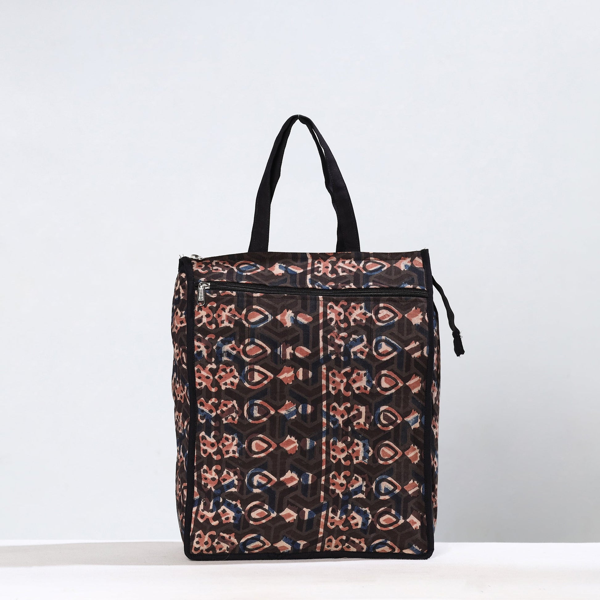Black - Handmade Bagru Block Printed Cotton Shopping Bag 21