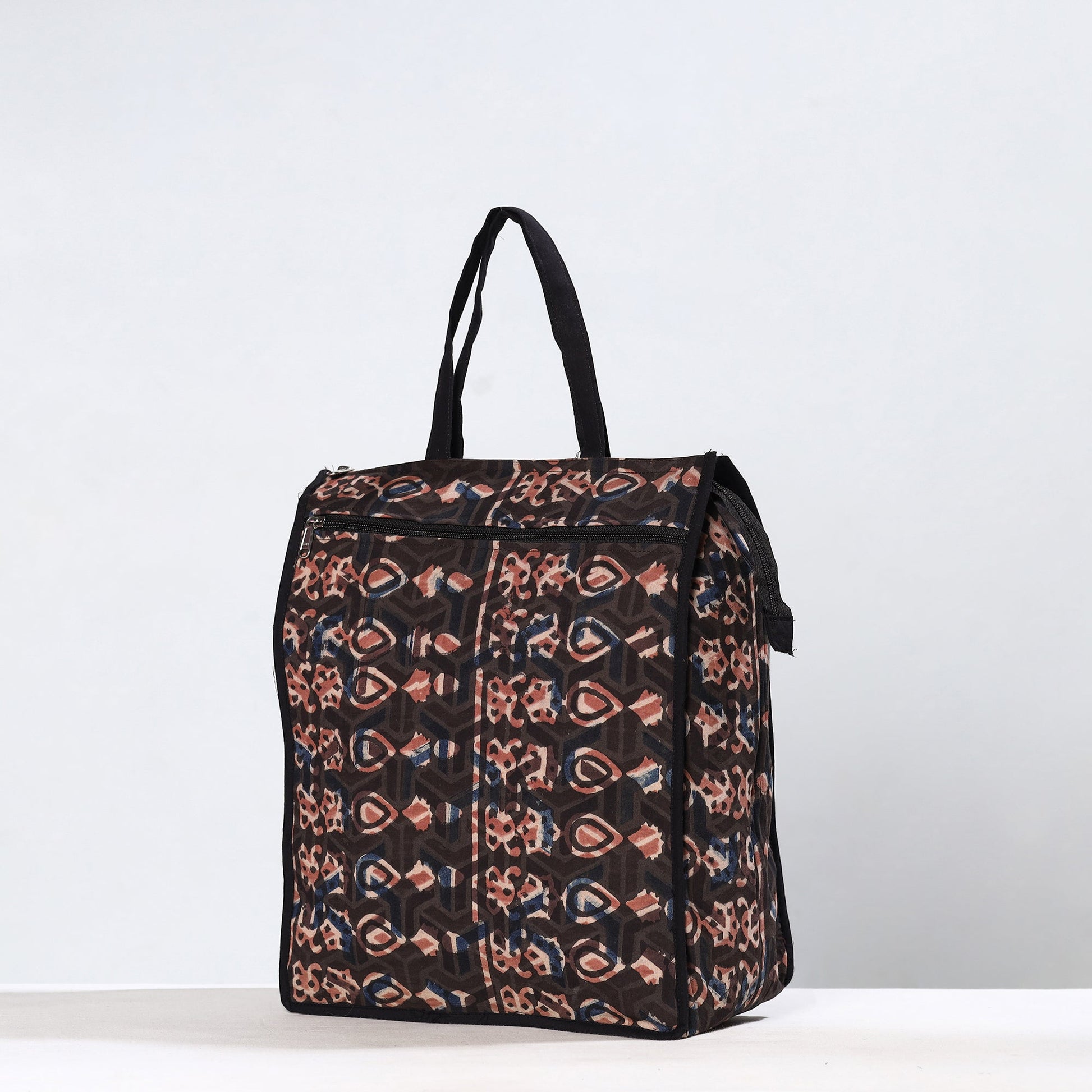 Black - Handmade Bagru Block Printed Cotton Shopping Bag 21