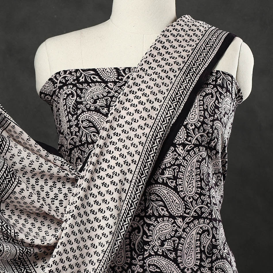 Black - 3pc Bagh Print Cotton Dress Material Set 04