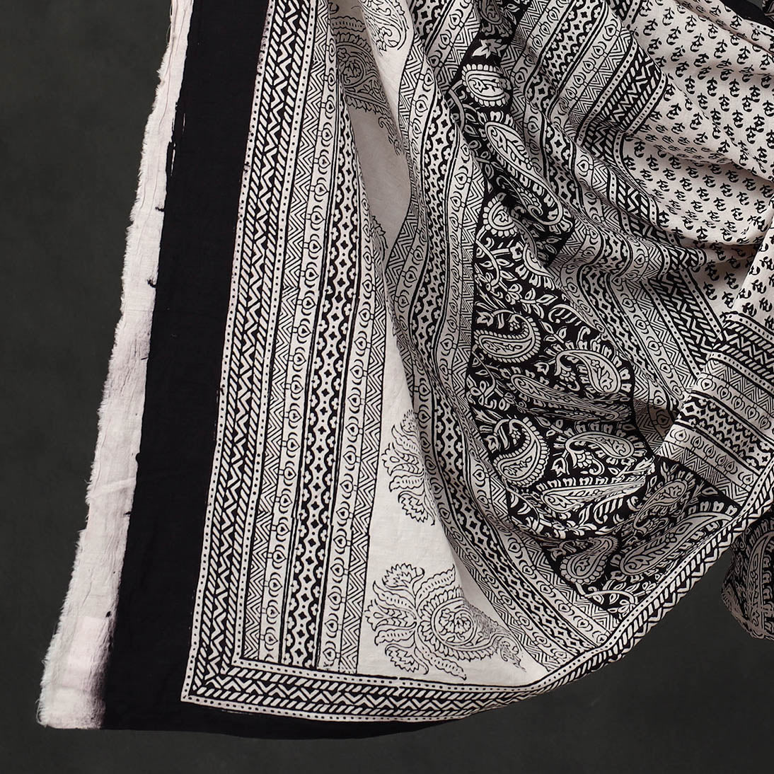 Black - 3pc Bagh Print Cotton Dress Material Set 04
