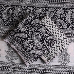 Black - 3pc Bagh Print Cotton Dress Material Set 04
