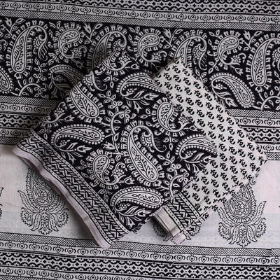 Black - 3pc Bagh Print Cotton Dress Material Set 04