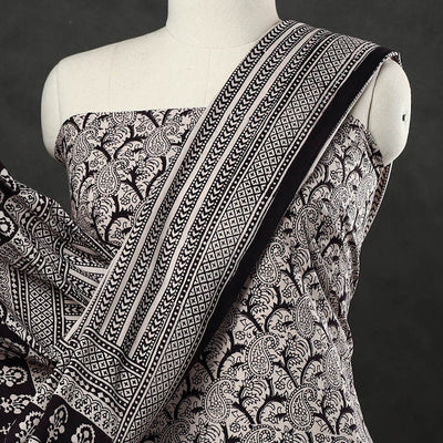 Black - 3pc Bagh Print Cotton Dress Material Set 11