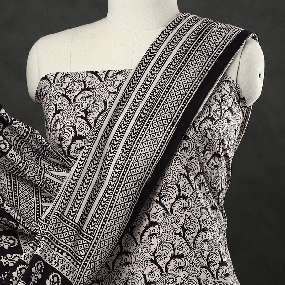 Black - 3pc Bagh Print Cotton Dress Material Set 11