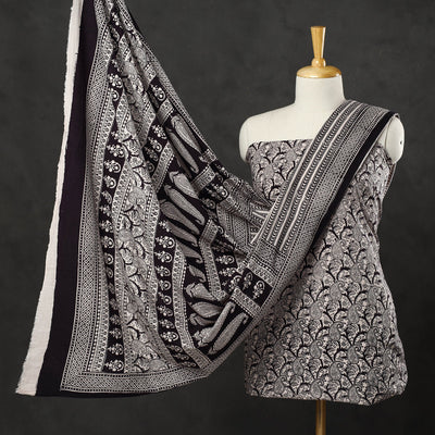 Black - 3pc Bagh Print Cotton Dress Material Set 11