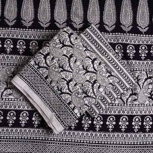 Black - 3pc Bagh Print Cotton Dress Material Set 11