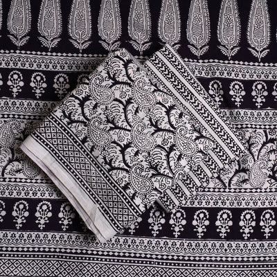 Black - 3pc Bagh Print Cotton Dress Material Set 11