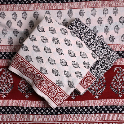Beige - 3pc Bagh Print Cotton Dress Material Set 15