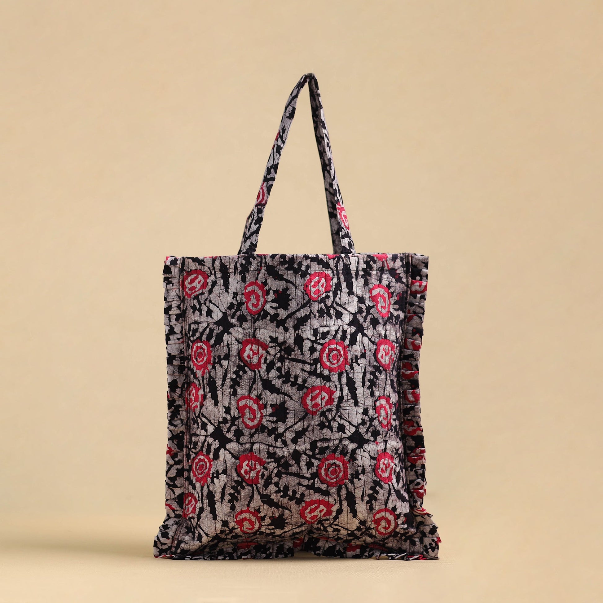 Black - Handcrafted Cotton Frill Jhola Bag 06