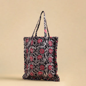 Black - Handcrafted Cotton Frill Jhola Bag 06