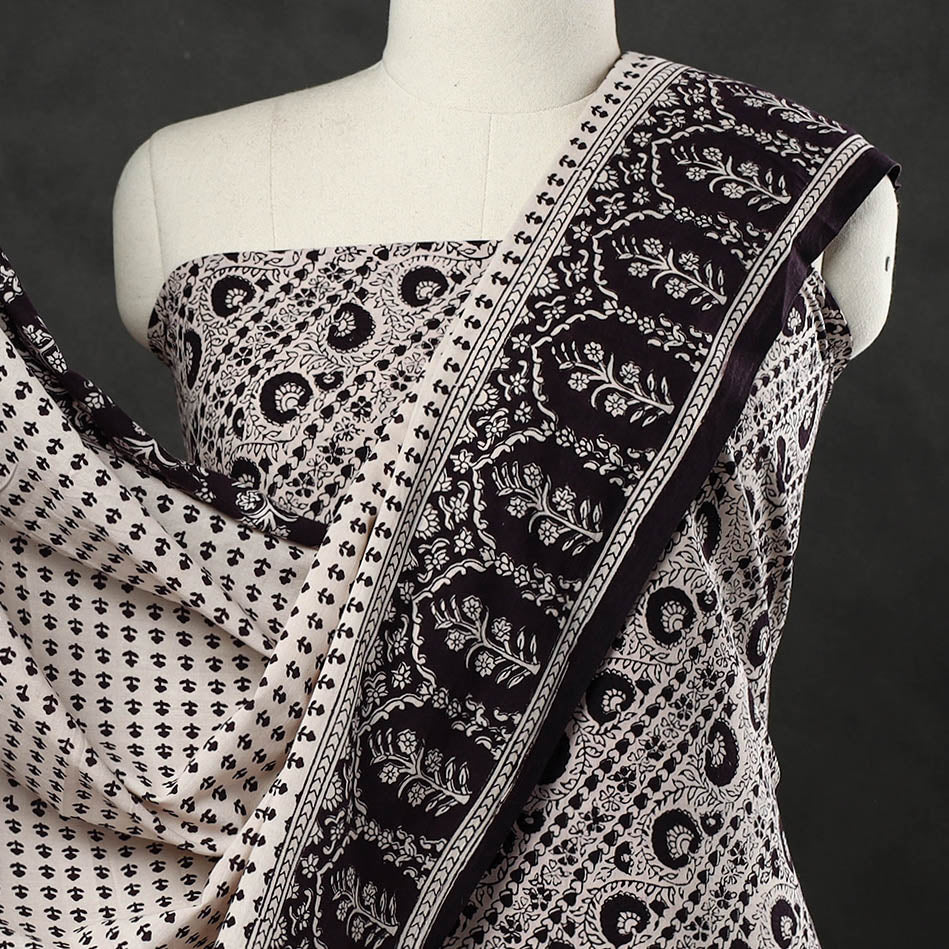 Black - 3pc Bagh Print Cotton Dress Material Set 23
