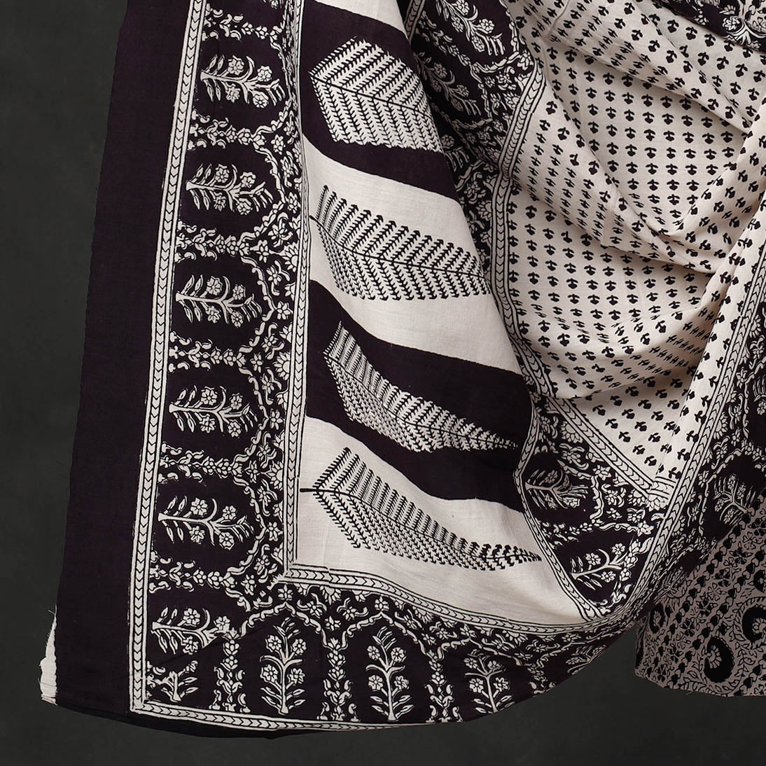 Black - 3pc Bagh Print Cotton Dress Material Set 23