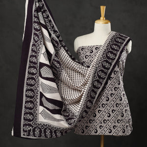 Black - 3pc Bagh Print Cotton Dress Material Set 23