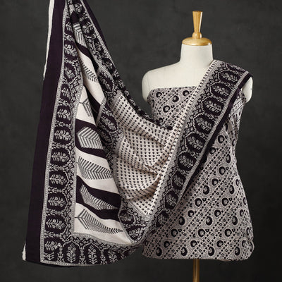 Black - 3pc Bagh Print Cotton Dress Material Set 23