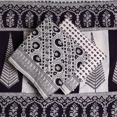Black - 3pc Bagh Print Cotton Dress Material Set 23