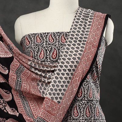 Black - 3pc Bagh Print Cotton Dress Material Set 32