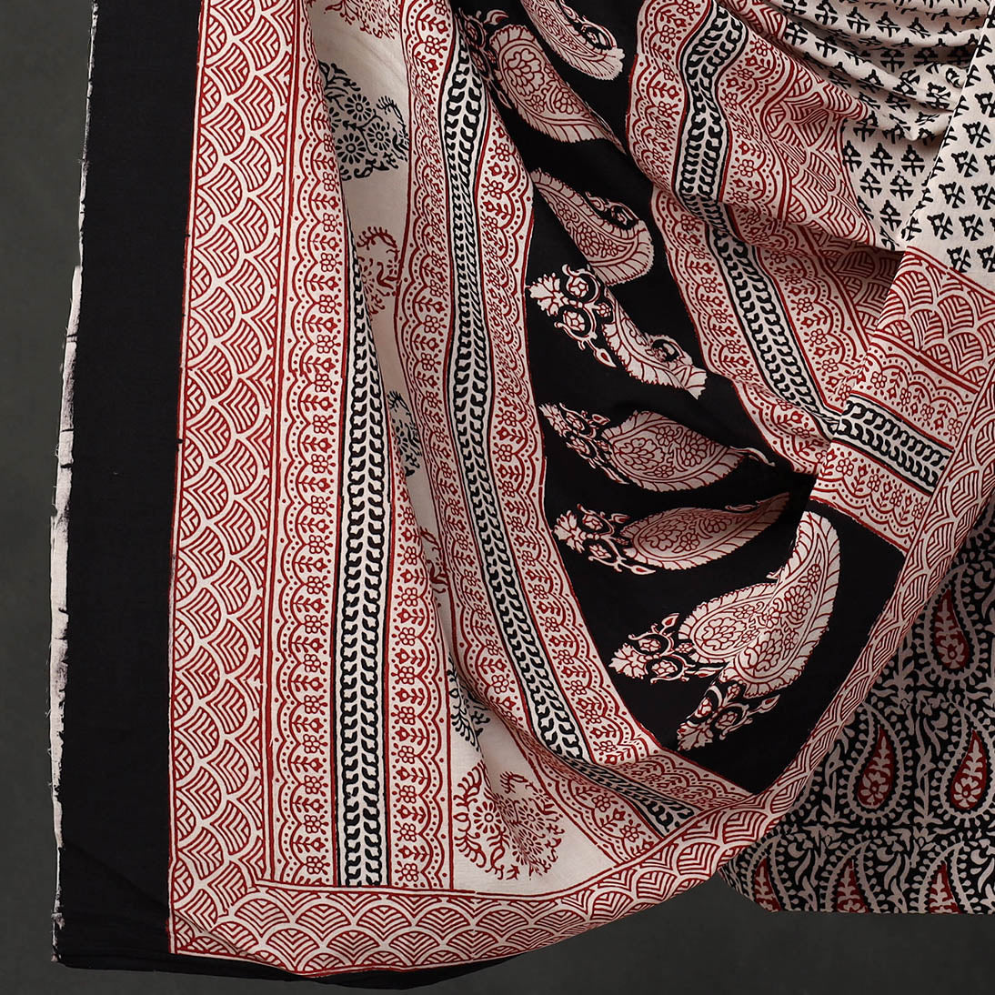 Black - 3pc Bagh Print Cotton Dress Material Set 32