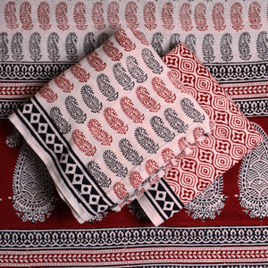 Beige - 3pc Bagh Print Cotton Dress Material Set 30