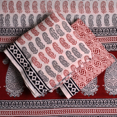 Beige - 3pc Bagh Print Cotton Dress Material Set 30