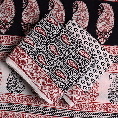 Black - 3pc Bagh Print Cotton Dress Material Set 32