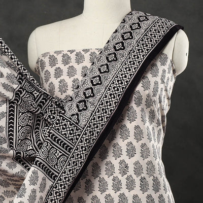 Beige - 3pc Cotton Bagh Print Suit Material Set 36