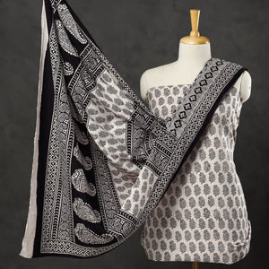 Beige - 3pc Cotton Bagh Print Suit Material Set 36
