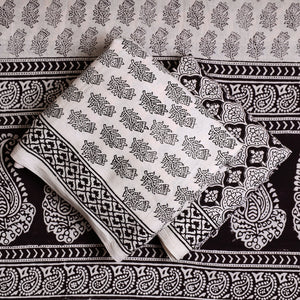 Beige - 3pc Cotton Bagh Print Suit Material Set 36