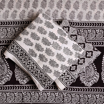 Beige - 3pc Cotton Bagh Print Suit Material Set 36